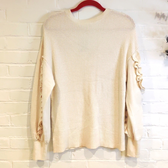 NWT Express Ribbed Ruffle Sleeves Cream Sweater - Picture 5 of 7
